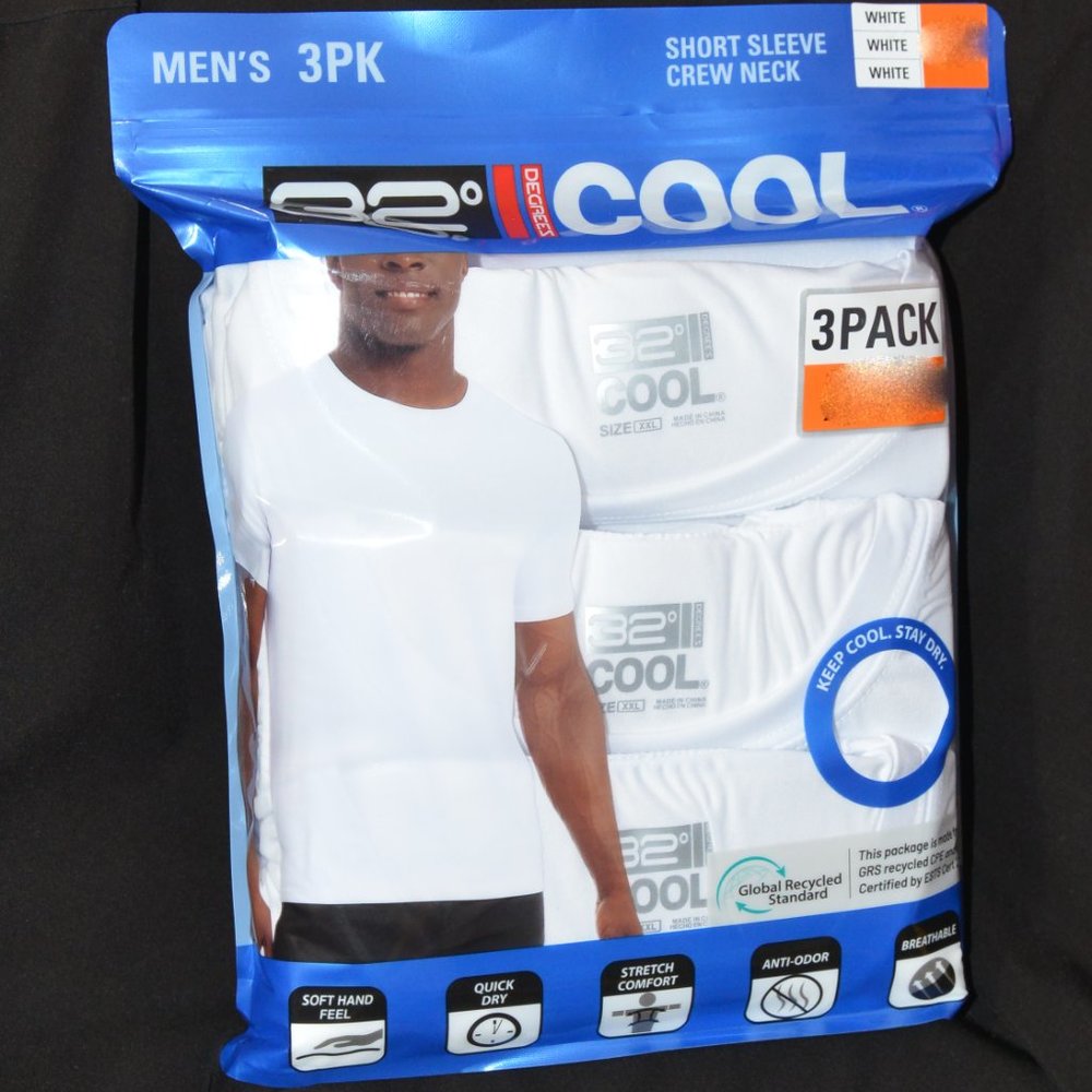 White 32 Degrees Men's Cool Tee, 3-pack